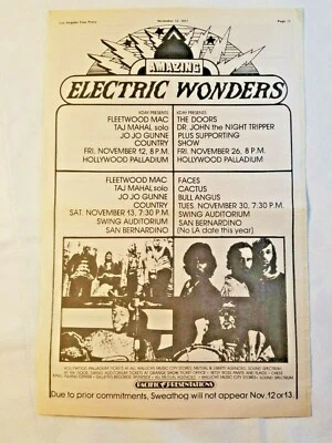 Vintage Ad Doors Fleetwood Mac Taj Mahal Dr John 1971 LA FREE PRESS Unframed  - Image 1 of 3