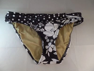 Parte inferior de bikini Athena Casa con bandas torcidas talla 8 estampado floral blanco y negro nuevo con etiquetas Foto 1 de 4