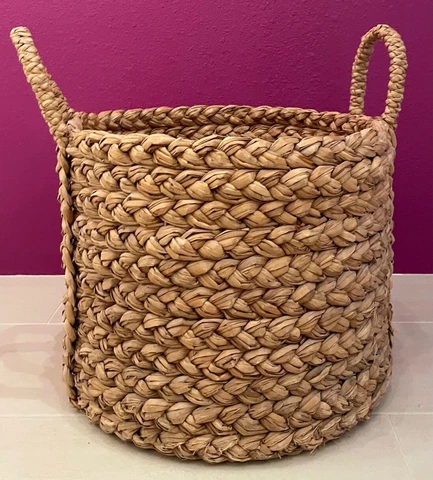 Waterworks Abaca woven basket w/ handles 17" high x 21" wide Cover