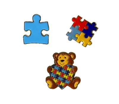 3 Piece Set Autism Awareness Heart Colorful Puzzle Pieces Lapel Hat Pins 3P001 - Image 1 of 4