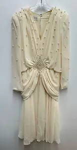 Pia Rucci VTG NWOT White Cream Beaded Pearl Sequin Long Sleeve Midi Dress sz 20 - Picture 1 of 13