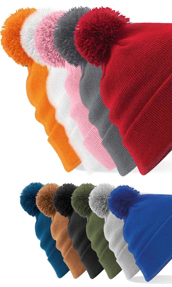 Chapeau De Ski Beanie Beechfield En Acrylique Doux Tricot Fin Avec Pompon