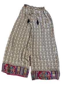 Dharma Silk Blend Palazzo Pants Smocked Waist Bohemian Wide Leg Colorful S/M - Picture 1 of 7