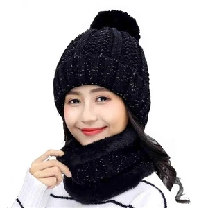 Woolen Beanie Cap With Scarf for Women Girl Ladies - Picture 1 of 5