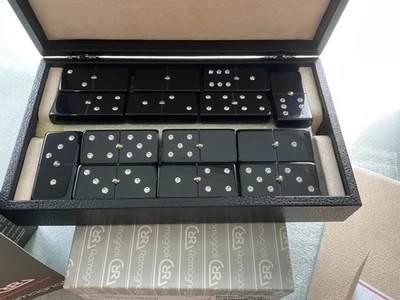 RENZO ROMAGNOLI FULL SET OF 28 DOMINOES WOOD & SWAROVSKI CRYSTALS - NEW IN BOX!! - Image 1 of 4