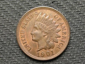 OLD COIN SALE!! AU 1901 INDIAN HEAD CENT PENNY w/ DIAMONDS & FULL LIBERTY #348 - Picture 1 of 2