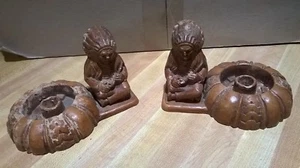 Juego de candelabros jefe indio estatuilla tallada en madera siroco de colección  - Imagen 1 de 12