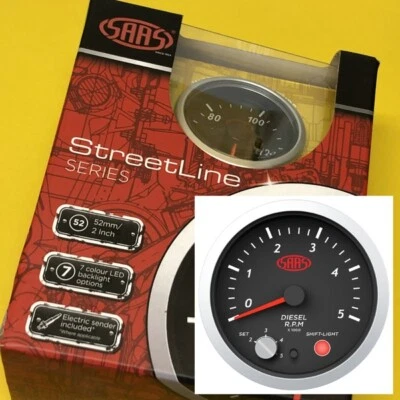 SAAS Streetline SG21265 Tachometer 0-5000 RPM Diesel Tacho Black 89mm 3-1/2" - Image 1 of 4
