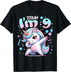9th Birthday Girl Dabbing Unicorn Bruh I'm 9 Years Old Girls T-Shirt Hoodie - Picture 1 of 14