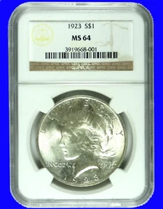 COINS - 1923 PEACE SILVER DOLLAR MS64 NGC BROWN LABEL - Picture 1 of 5