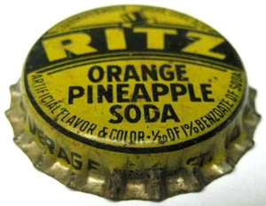 SODA DE PIÑA NARANJA RITZ CORONA de corcho sin usar, tapa de botella, St. Louis, MISSOURI - Imagen 1 de 2