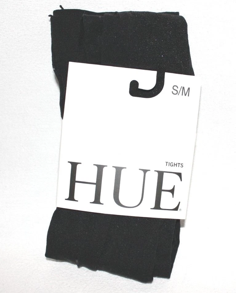 HUE Women's Black Silver Size Medium M Shiny Tuxedo Stripe Tights #279