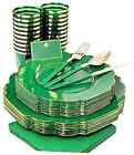  140PCS Plastic Plates - and Gold Party Plates - Disposable Plates: Green