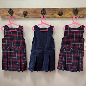 NEW bundle of 3 Girls French Toast Box Pleat Plaid and Navy Jumpers- Sz. 8 - Picture 1 of 7