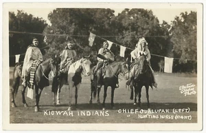 FOUR KIOWAH NATIVE AMERICANS ON HORSEBACK : PHOTO INCLUDES CHIEF HUNTING HORSE - Picture 1 of 5