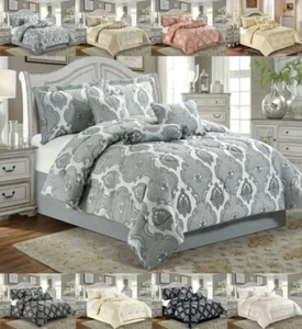 7Pcs Jacquard Bedspread Quilted Comforter Bed Throw Coverlet Sheet Pillow Shams - Picture 1 of 24