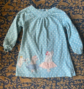 Baby Boden Blue Mouse Appliqué Dress Polka dot Size 18-24 mo - Picture 1 of 3
