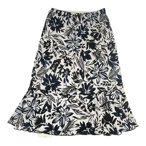 Vintage Bechamel Floral Print Midi Skirt Black White Blue Size S Elastic Waist - Picture 1 of 12