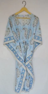 Paisley Print Cotton Hand Block Women Caftan Bikini Cover Dress Long Kaftan - Picture 1 of 8