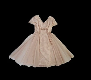 Vintage 50s Clifton Wilhite Pink Organza Lace chiffon overlay Dress W24" - Picture 1 of 9