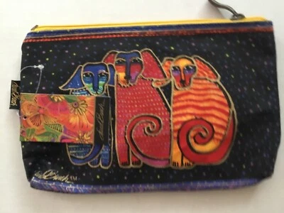 NUEVO CON ETIQUETAS Laurel Burch Canine Family Bolsa de Cosméticos de Lona Bolsa Multicolor Perros Foto 1 de 2
