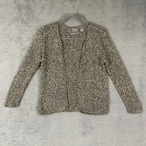 Sigrid Olsen Cardigan Sweater Women Small Beige Metallic Linen Silk Hand Knitted - Picture 1 of 11