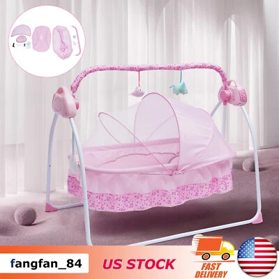 Розовая электрическая детская кроватка колыбель автоматические качели для новорожденного кровать колыбель для сна + коврик - Изображение 1 из 4