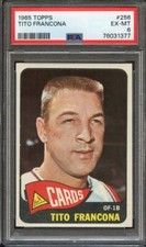 1965 TOPPS #256 TITO FRANCONA VINTAGE ST LOUIS CARDINALS BASEBALL CARD PSA 6