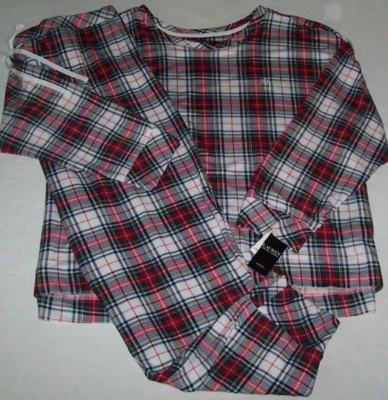 NWT Ralph Lauren IVORY/RED/GREEN Plaid SWEATER-KNIT Pajama/Lounge Set 3X POCKETS - Image 1 of 4
