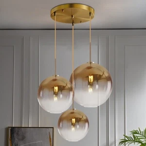 Gold Iron & Glass Chandelier | 3 E26 | Tea Gradient Shades | Adjustable - Picture 1 of 5