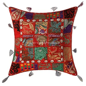 Decorative Cotton Couch Throw Pillows Covers Red 17x17 Patchwork Cushion Cover - Picture 1 of 3