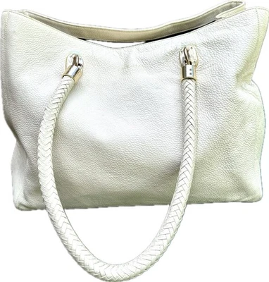 Cole Haan Benson Bolso de Hombro de Cuero Blanco Bolso con Asa Trenzada Bolso de Mano Cartera UE Foto 1 de 4