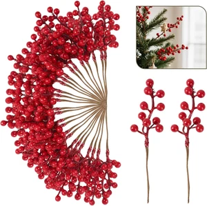 50er Pack Christbaumschmuck Künstliche Beerenstiele Rote Beeren Picks für Xma - Bild 1 von 7