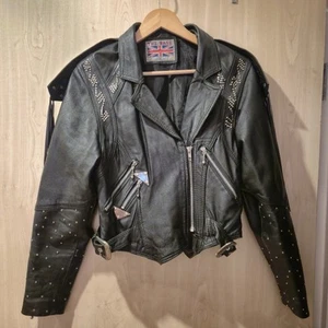 Real Black Leather Women's Jacket With Stud, Zip and Fringe Detail, 14-16 Size. - Picture 1 of 7