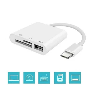 3-Port USB Type C to Card Reader Adapter SD Card Reader For MacBook Pro Laptop - Picture 1 of 9