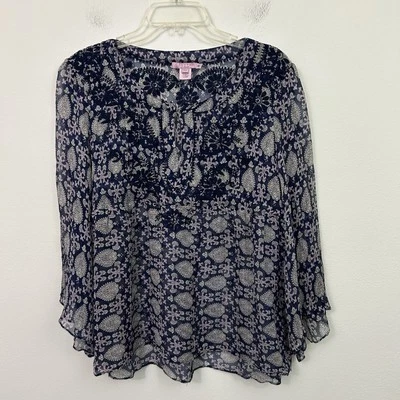 Top de seda Calypso St Barth bordado transparente para mujer talla M azul Foto 1 de 4