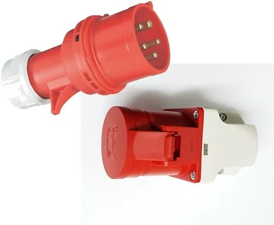 415v 32 Amp 5 Pin Plug & Panel Socket Red Garage Workshop 3 Phase IP44 Ceeform  - Image 1 of 4