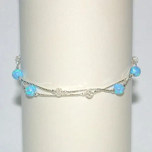 5mm Light Blue or White OPAL & Sterling Silver 925 MESH Beads ANKLET Your size - Picture 1 of 17