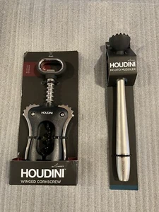 Houdini By Rabbit Winged Corkscrew & Mojito Muddler-Black & SS-New In Pkg-2 Pcs - Picture 1 of 12