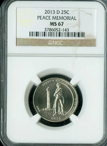 2013 D PEACE MEMORIAL QUARTER NGC MS67 PQ 2ND FINEST GRADE* - Picture 1 of 2