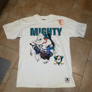 Vtg Deadstock 90s Anaheim Mighty Ducks T-Shirt XL White Nutmeg Mills NHL Hockey - Picture 1 of 12