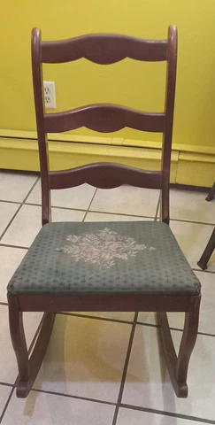 Vintage Nursery/Sewing Rocking Chair Original  Needpoint Rose Embroidered Seat Cover