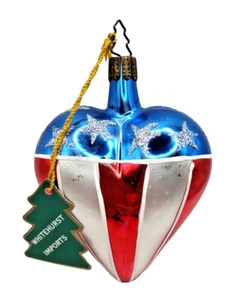 Whitehurst Handpainted Patriotic Christmas Holiday Glass Ornament Poland NOS NWT - Picture 1 of 3