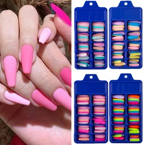 100x False Nail Coffin Matte Artificial Long Ballerina Fake Full Cover Nail Tip☋ - Picture 1 of 21