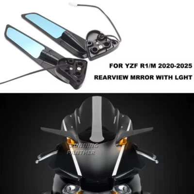 Motorcycle Rearview Side Mirrors Wind Rotating LED Light For Yamaha YZF R1 M - Imagem 1 de 4