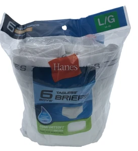 Hanes Boy's TagLess Briefs Size L (14-16) White ComfortSoft & ComfortFlex 6 Pack - Picture 1 of 7