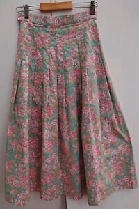 Laura Ashley Size 10 Vintage Pink Green Floral  Pleat Yoke Long Skirt 32 L 26 W