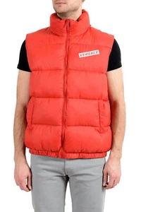 Versace Men's Red Logo Full Zip Sleeveless Parka Vest sz S M L XL 2XL - Picture 1 of 6