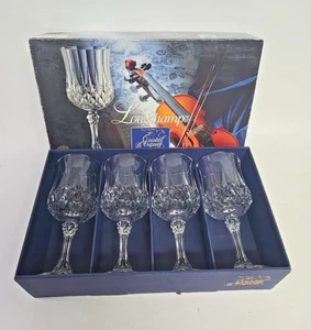 Longchamp Cristal d'Argues Glasses 7'' Water Wine Goblets Set of 4 Boxed - Picture 1 of 3