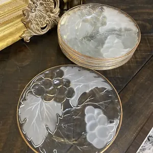 Vintage Clear Glass Gold Rimmed Round 7.25” Charger Salad Plates Set of 8 - Picture 1 of 7